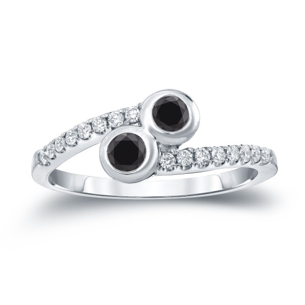 Gold 1/2ct TDW 2-stone Round-cut Black Diamond Engagement Ring - Handcrafted By Name My Rings™