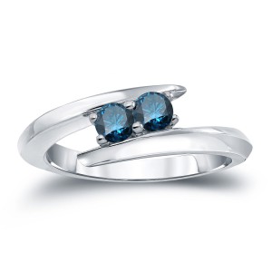 Gold 1/2ct TDW 2-stone Round-cut Blue Diamond Engagement Ring - Handcrafted By Name My Rings™