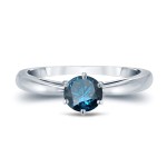 Gold 1/2ct TDW 6-Prong Round Cut Blue Diamond Solitaire Engagement Ring - Handcrafted By Name My Rings™