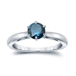 Gold 1/2ct TDW 6-Prong Round Cut Blue Diamond Solitaire Engagement Ring - Handcrafted By Name My Rings™