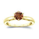 Gold 1/2ct TDW 6-Prong Round Cut Brown Diamond Solitaire Engagement Ring - Handcrafted By Name My Rings™