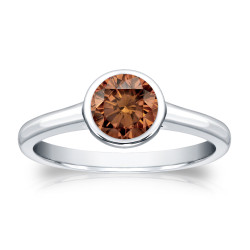 Gold 1/2ct TDW Bezel Round Cut Brown Diamond Solitaire Engagement Ring - Handcrafted By Name My Rings™