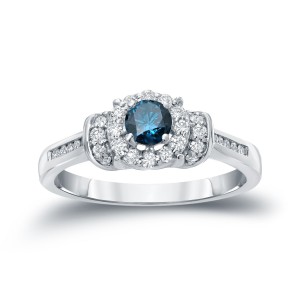 Gold 1/2ct TDW Blue Diamond Engagement Ring - Handcrafted By Name My Rings™