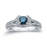 Gold 1/2ct TDW Blue Round Diamond Engagement Ring - Handcrafted By Name My Rings™