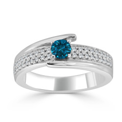 Gold 1/2ct TDW Blue Round Diamond Engagement Ring - Handcrafted By Name My Rings™