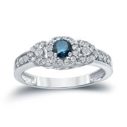 Gold 1/2ct TDW Blue and White Diamond Engagement Ring - Handcrafted By Name My Rings™