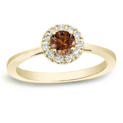 Gold 1/2ct TDW Brown Diamond Halo Engagement Ring - Handcrafted By Name My Rings™