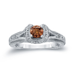 Gold 1/2ct TDW Brown Round Diamond Engagement Ring - Handcrafted By Name My Rings™