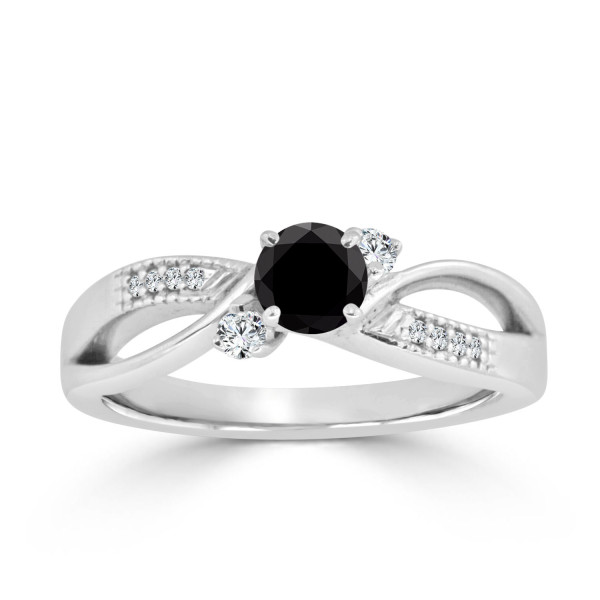 Gold 1/2ct TDW Bypass Black Diamond Engagement Ring - Handcrafted By Name My Rings™