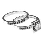 Gold 1/2ct TDW Princess Black and White Diamond Bridal Ring Set - Handcrafted By Name My Rings™