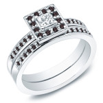 Gold 1/2ct TDW Princess Black and White Diamond Bridal Ring Set - Handcrafted By Name My Rings™