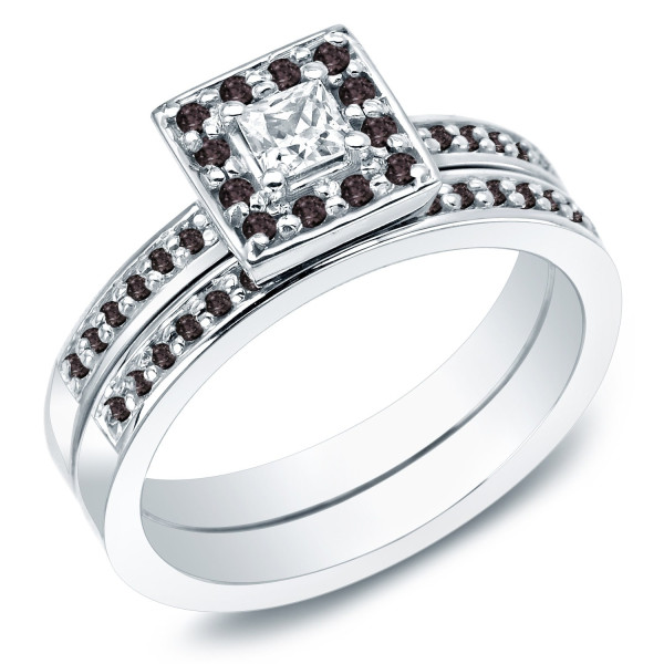 Gold 1/2ct TDW Princess Black and White Diamond Bridal Ring Set - Handcrafted By Name My Rings™