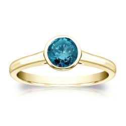 Gold 1/2ct TDW Round Blue Diamond Solitaire Bezel Ring - Handcrafted By Name My Rings™