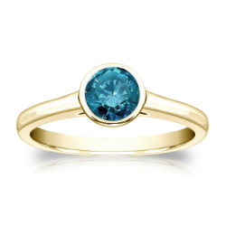 Gold 1/2ct TDW Round Blue Diamond Solitaire Bezel Ring - Handcrafted By Name My Rings™