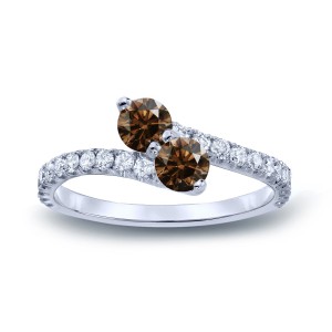 Gold 1/2ct TDW Round-Cut Brown Diamond 3Prong 2-Stone Ring - Handcrafted By Name My Rings™