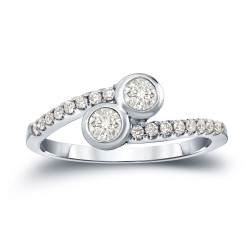 Gold 1/2ct TDW Round Cut Diamond 2-Stone Engagement Ring - Handcrafted By Name My Rings™