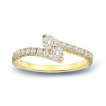 Gold 1/2ct TDW Round Cut Diamond 3-Prong 2-Stone Engagement Ring - Handcrafted By Name My Rings™