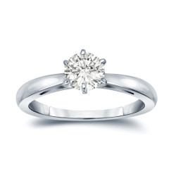 Gold 1/2ct TDW Round-Cut Diamond 6-Prong Solitaire Engagement Ring - Handcrafted By Name My Rings™