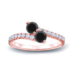 Gold 1/2ct TDW Round-cut Black Diamond 3-prong, 2-stone Engagement Ring - Handcrafted By Name My Rings™