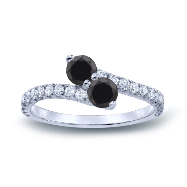 Gold 1/2ct TDW Round-cut Black Diamond 3-prong, 2-stone Engagement Ring - Handcrafted By Name My Rings™