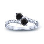 Gold 1/2ct TDW Round-cut Black Diamond 3-prong, 2-stone Engagement Ring - Handcrafted By Name My Rings™