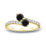 Gold 1/2ct TDW Round-cut Black Diamond 3-prong, 2-stone Engagement Ring - Handcrafted By Name My Rings™