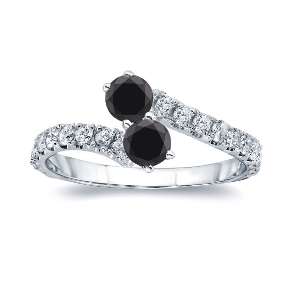 Gold 1/2ct TDW Round-cut Black Diamond 4-prong, 2-stone Engagement Ring - Handcrafted By Name My Rings™