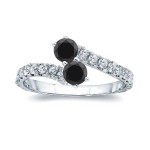 Gold 1/2ct TDW Round-cut Black Diamond 4-prong, 2-stone Engagement Ring - Handcrafted By Name My Rings™