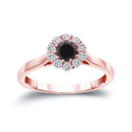 Gold 1/2ct TDW Round-cut Black Diamond Halo Engagement Ring - Handcrafted By Name My Rings™