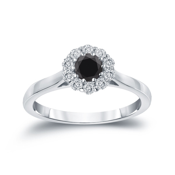 Gold 1/2ct TDW Round-cut Black Diamond Halo Engagement Ring - Handcrafted By Name My Rings™