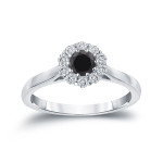 Gold 1/2ct TDW Round-cut Black Diamond Halo Engagement Ring - Handcrafted By Name My Rings™