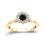 Gold 1/2ct TDW Round-cut Black Diamond Halo Engagement Ring - Handcrafted By Name My Rings™