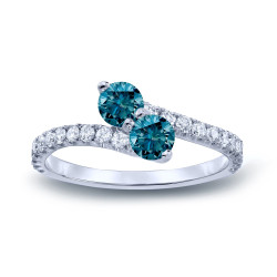 Gold 1/2ct TDW Round-cut Blue Diamond 3-prong, 2-stone Engagement Ring - Handcrafted By Name My Rings™
