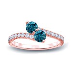 Gold 1/2ct TDW Round-cut Blue Diamond 3-prong, 2-stone Engagement Ring - Handcrafted By Name My Rings™