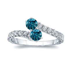 Gold 1/2ct TDW Round-cut Blue Diamond 4-prong, 2-stone Engagement Ring - Handcrafted By Name My Rings™