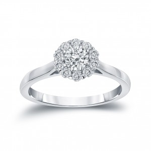 Gold 1/2ct TDW Round-cut Diamond Halo Engagement Ring - Handcrafted By Name My Rings™