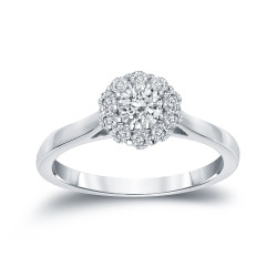 Gold 1/2ct TDW Round-cut Diamond Halo Engagement Ring - Handcrafted By Name My Rings™