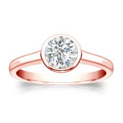 Gold 1/2ct TDW Round-cut Diamond Solitaire Bezel Engagement Ring - Handcrafted By Name My Rings™