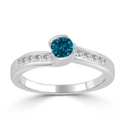 Gold 1/2ct TDW Tension Blue Diamond Engagement Ring - Handcrafted By Name My Rings™