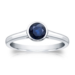 Gold 1/2ct TW Round Blue Sapphire Gemstone Bezel Solitaire Ring - Handcrafted By Name My Rings™