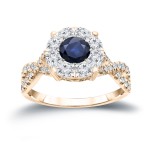 Gold 1/3ct Blue Sapphire and 3/4ct TDW Cluster Diamond Engagement Ring - Handcrafted By Name My Rings™