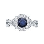 Gold 1/3ct Blue Sapphire and 3/4ct TDW Cluster Diamond Engagement Ring - Handcrafted By Name My Rings™