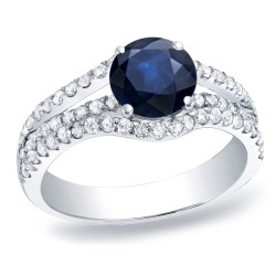 Gold 1/3ct Blue Sapphire and 3/4ct TDW Round Diamond Engagement Ring - Handcrafted By Name My Rings™