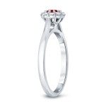 Gold 1/3ct Ruby and 1/5ct TDW Round-cut Diamond Halo Engagement Ring - Handcrafted By Name My Rings™
