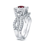 Gold 1/3ct Ruby and 7/8ct TDW Cluster Diamond Braided Bridal Ring Set - Handcrafted By Name My Rings™