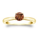 Gold 1/3ct TDW 4-Prong Round Cut Brown Diamond Solitaire Engagement Ring - Handcrafted By Name My Rings™