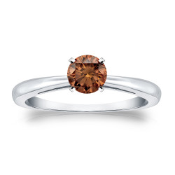 Gold 1/3ct TDW 4-Prong Round Cut Brown Diamond Solitaire Engagement Ring - Handcrafted By Name My Rings™