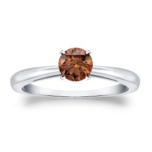Gold 1/3ct TDW 4-Prong Round Cut Brown Diamond Solitaire Engagement Ring - Handcrafted By Name My Rings™