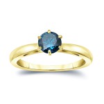 Gold 1/3ct TDW 6-Prong Round Cut Blue Diamond Solitaire Engagement Ring - Handcrafted By Name My Rings™