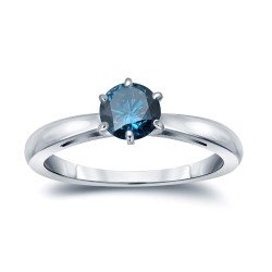 Gold 1/3ct TDW 6-Prong Round Cut Blue Diamond Solitaire Engagement Ring - Handcrafted By Name My Rings™